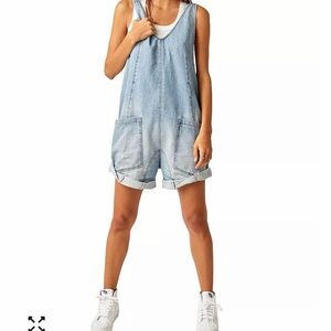 Free People Light Blue High Roller Denim Shortall